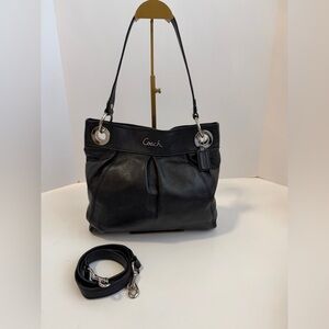 Coach Vintage Black Leather Shoulder Bag with Silver Accents